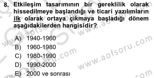 Kullanıcı Deneyimi Tasarımı Dersi 2021 - 2022 Yılı (Final) Dönem Sonu Sınavı 8. Soru