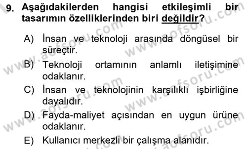 Kullanıcı Deneyimi Tasarımı Dersi 2021 - 2022 Yılı (Final) Dönem Sonu Sınavı 9. Soru