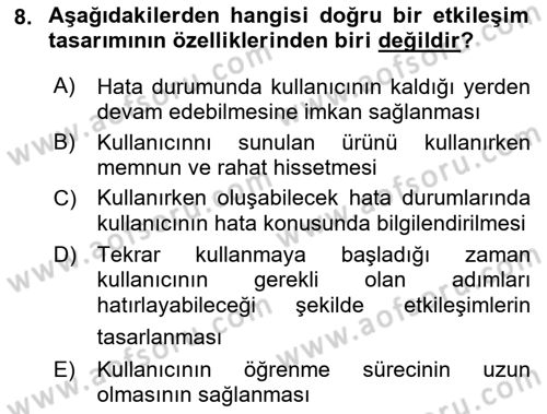 Kullanıcı Deneyimi Tasarımı Dersi 2021 - 2022 Yılı Yaz Okulu Sınav Soruları 8. Soru