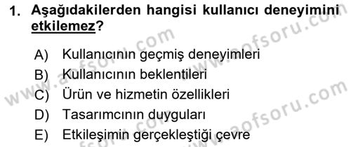 Kullanıcı Deneyimi Tasarımı Dersi 2022 - 2023 Yılı (Vize) Ara Sınav Soruları 1. Soru