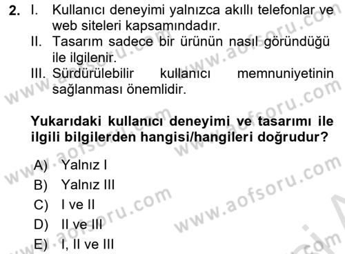 Kullanıcı Deneyimi Tasarımı Dersi Ara Sınavı Deneme Sınav Soruları 2. Soru