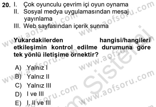 Kullanıcı Deneyimi Tasarımı Dersi Ara Sınavı Deneme Sınav Soruları 20. Soru