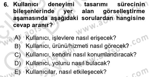 Kullanıcı Deneyimi Tasarımı Dersi Ara Sınavı Deneme Sınav Soruları 6. Soru
