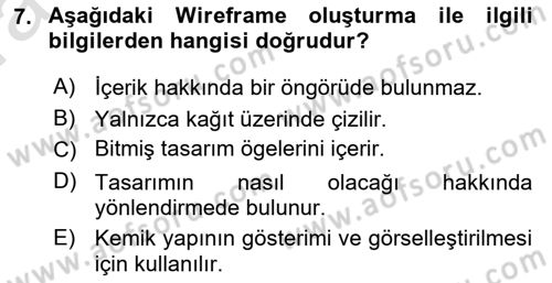 Kullanıcı Deneyimi Tasarımı Dersi Ara Sınavı Deneme Sınav Soruları 7. Soru
