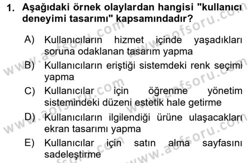 Kullanıcı Deneyimi Tasarımı Dersi 2022 - 2023 Yılı (Final) Dönem Sonu Sınav Soruları 1. Soru
