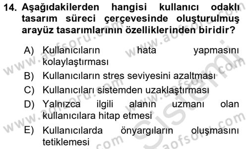 Kullanıcı Deneyimi Tasarımı Dersi 2022 - 2023 Yılı (Final) Dönem Sonu Sınav Soruları 14. Soru