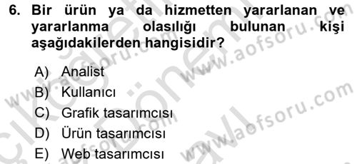 Kullanıcı Deneyimi Tasarımı Dersi 2022 - 2023 Yılı (Final) Dönem Sonu Sınav Soruları 6. Soru