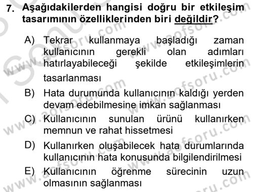 Kullanıcı Deneyimi Tasarımı Dersi 2022 - 2023 Yılı (Final) Dönem Sonu Sınav Soruları 7. Soru