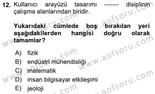 Kullanıcı Deneyimi Tasarımı Dersi 2022 - 2023 Yılı Yaz Okulu Sınav Soruları 12. Soru