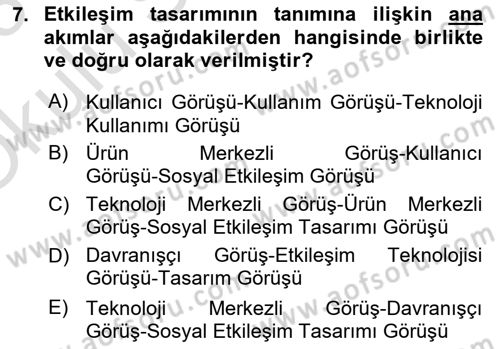 Kullanıcı Deneyimi Tasarımı Dersi 2022 - 2023 Yılı Yaz Okulu Sınav Soruları 7. Soru