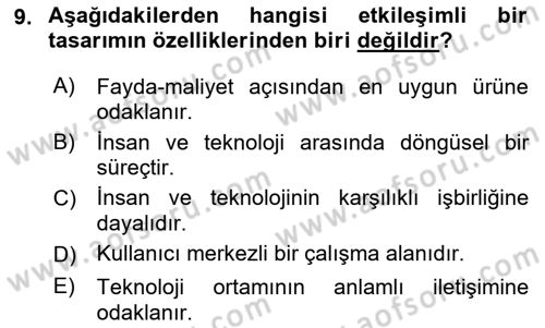 Kullanıcı Deneyimi Tasarımı Dersi 2022 - 2023 Yılı Yaz Okulu Sınav Soruları 9. Soru