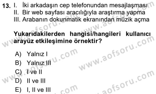 Kullanıcı Deneyimi Tasarımı Dersi Ara Sınavı Deneme Sınav Soruları 13. Soru