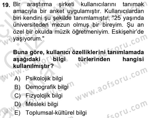 Kullanıcı Deneyimi Tasarımı Dersi Ara Sınavı Deneme Sınav Soruları 19. Soru