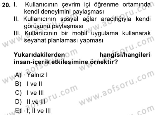 Kullanıcı Deneyimi Tasarımı Dersi Ara Sınavı Deneme Sınav Soruları 20. Soru