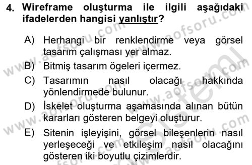Kullanıcı Deneyimi Tasarımı Dersi Ara Sınavı Deneme Sınav Soruları 4. Soru