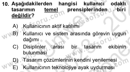 Kullanıcı Deneyimi Tasarımı Dersi 2023 - 2024 Yılı (Final) Dönem Sonu Sınav Soruları 10. Soru