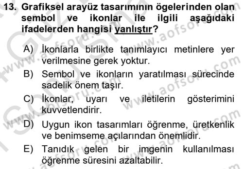 Kullanıcı Deneyimi Tasarımı Dersi 2023 - 2024 Yılı (Final) Dönem Sonu Sınav Soruları 13. Soru