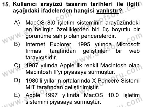 Kullanıcı Deneyimi Tasarımı Dersi 2023 - 2024 Yılı (Final) Dönem Sonu Sınav Soruları 15. Soru