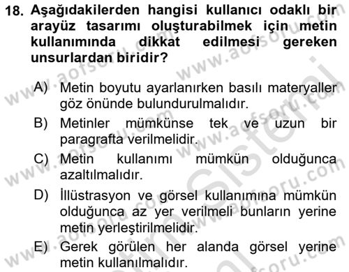 Kullanıcı Deneyimi Tasarımı Dersi 2023 - 2024 Yılı (Final) Dönem Sonu Sınav Soruları 18. Soru