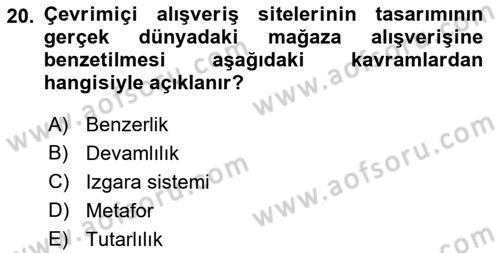 Kullanıcı Deneyimi Tasarımı Dersi 2023 - 2024 Yılı (Final) Dönem Sonu Sınav Soruları 20. Soru