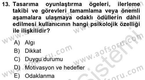 Kullanıcı Deneyimi Tasarımı Dersi 2024 - 2025 Yılı (Vize) Ara Sınavı 13. Soru