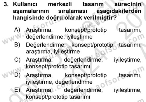 Kullanıcı Deneyimi Tasarımı Dersi 2024 - 2025 Yılı (Vize) Ara Sınavı 3. Soru