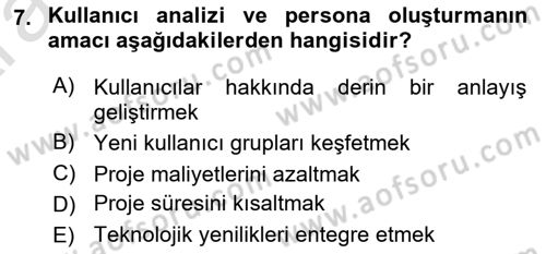 Kullanıcı Deneyimi Tasarımı Dersi 2024 - 2025 Yılı (Vize) Ara Sınavı 7. Soru