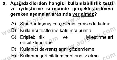 Kullanıcı Deneyimi Tasarımı Dersi 2024 - 2025 Yılı (Vize) Ara Sınavı 8. Soru