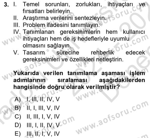 Kullanıcı Deneyimi Tasarımı Dersi 2024 - 2025 Yılı (Final) Dönem Sonu Sınav Soruları 3. Soru