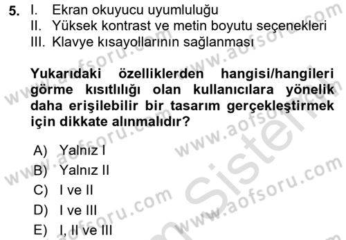 Kullanıcı Deneyimi Tasarımı Dersi 2024 - 2025 Yılı (Final) Dönem Sonu Sınav Soruları 5. Soru