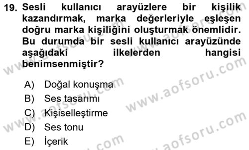Kullanıcı Deneyimi Tasarımı Dersi 2024 - 2025 Yılı Yaz Okulu Sınav Soruları 19. Soru