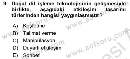 Kullanıcı Deneyimi Tasarımı Dersi 2024 - 2025 Yılı Yaz Okulu Sınav Soruları 9. Soru