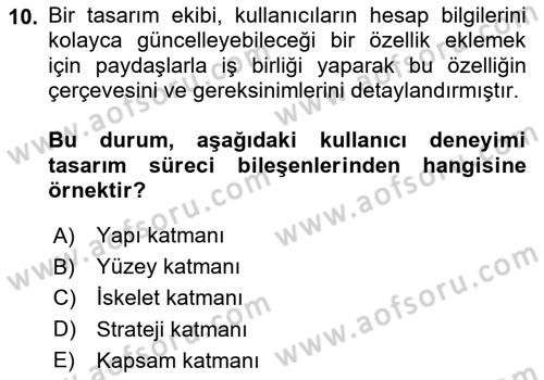 Kullanıcı Deneyimi Tasarımı Dersi 2025 - 2026 Yılı (Vize) Ara Sınav Soruları 10. Soru