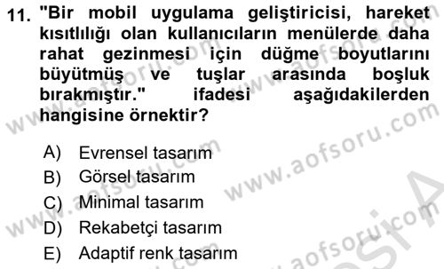 Kullanıcı Deneyimi Tasarımı Dersi 2025 - 2026 Yılı (Vize) Ara Sınav Soruları 11. Soru