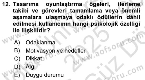 Kullanıcı Deneyimi Tasarımı Dersi 2025 - 2026 Yılı (Vize) Ara Sınav Soruları 12. Soru