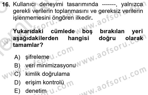 Kullanıcı Deneyimi Tasarımı Dersi 2025 - 2026 Yılı (Vize) Ara Sınav Soruları 16. Soru