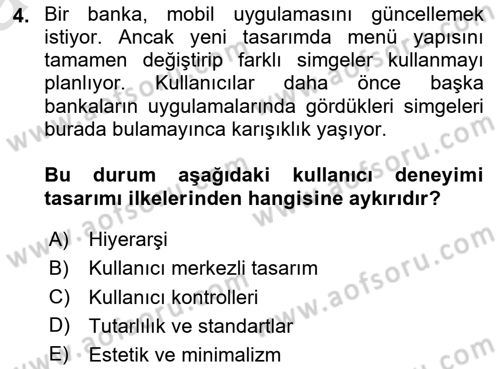 Kullanıcı Deneyimi Tasarımı Dersi 2025 - 2026 Yılı (Vize) Ara Sınav Soruları 4. Soru