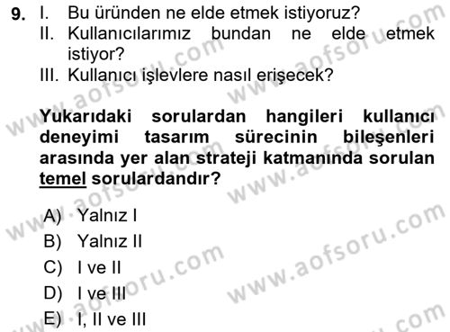 Kullanıcı Deneyimi Tasarımı Dersi 2025 - 2026 Yılı (Vize) Ara Sınav Soruları 9. Soru