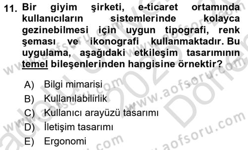 Kullanıcı Deneyimi Tasarımı Dersi 2025 - 2026 Yılı (Final) Dönem Sonu Sınav Soruları 11. Soru
