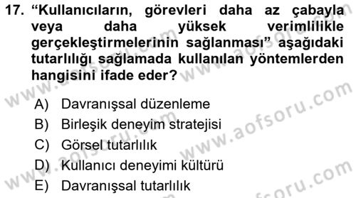 Kullanıcı Deneyimi Tasarımı Dersi 2025 - 2026 Yılı (Final) Dönem Sonu Sınav Soruları 17. Soru