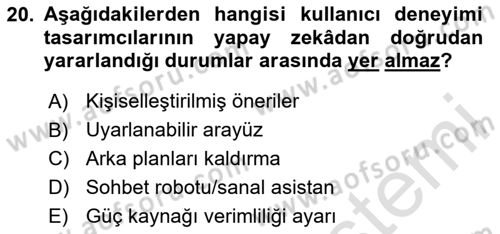 Kullanıcı Deneyimi Tasarımı Dersi 2025 - 2026 Yılı (Final) Dönem Sonu Sınav Soruları 20. Soru