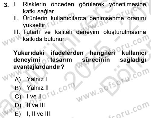 Kullanıcı Deneyimi Tasarımı Dersi 2025 - 2026 Yılı (Final) Dönem Sonu Sınav Soruları 3. Soru