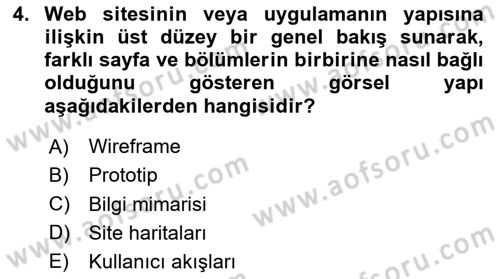 Kullanıcı Deneyimi Tasarımı Dersi 2025 - 2026 Yılı (Final) Dönem Sonu Sınav Soruları 4. Soru
