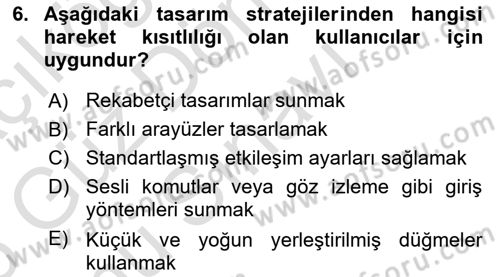 Kullanıcı Deneyimi Tasarımı Dersi 2025 - 2026 Yılı (Final) Dönem Sonu Sınav Soruları 6. Soru