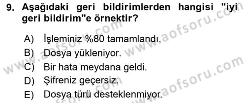 Kullanıcı Deneyimi Tasarımı Dersi 2025 - 2026 Yılı (Final) Dönem Sonu Sınav Soruları 9. Soru