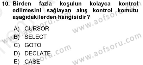 Veritabanı Programlama Dersi 2017 - 2018 Yılı (Vize) Ara Sınav Soruları 10. Soru