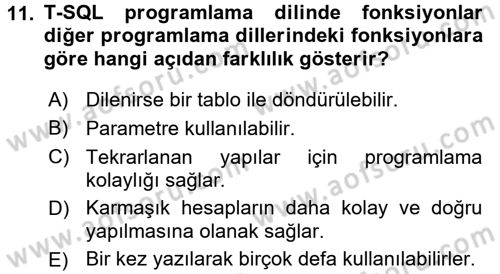 Veritabanı Programlama Dersi 2017 - 2018 Yılı (Vize) Ara Sınav Soruları 11. Soru