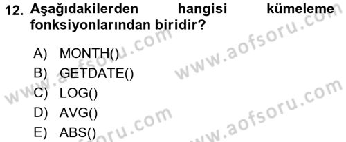 Veritabanı Programlama Dersi 2017 - 2018 Yılı (Vize) Ara Sınav Soruları 12. Soru