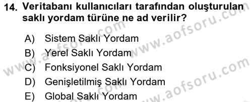 Veritabanı Programlama Dersi 2017 - 2018 Yılı (Vize) Ara Sınav Soruları 14. Soru
