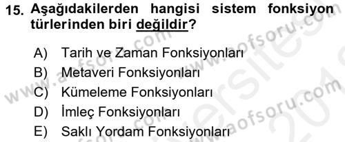 Veritabanı Programlama Dersi 2017 - 2018 Yılı (Vize) Ara Sınav Soruları 15. Soru